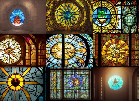 Stained Glass Window Depicting a Reptile