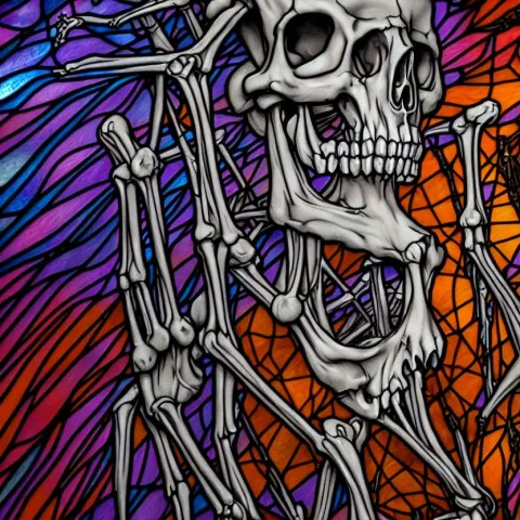 Human Skeleton Slowly Transforming into Stained Glass Windows