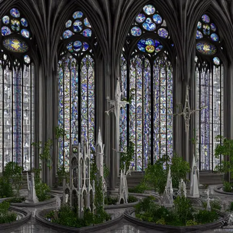 Celestial Gardens Gothic Cathedral Stained Glass Windows