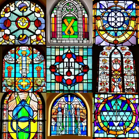 Church Window with Stained Glass with Symbol of Cpp Programming Language Icon