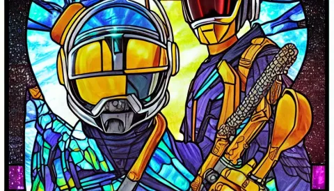 Stained Glass Window Representing Daft Punk and the Weeknd