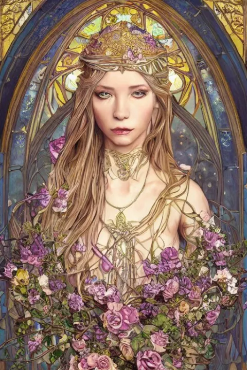 Breathtaking Detailed Soft Painting of a Bride with Golden Ribbons in Gondor