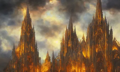 Breathtaking Detailed Soft Painting of an Golden Art Nouveau Cathedral