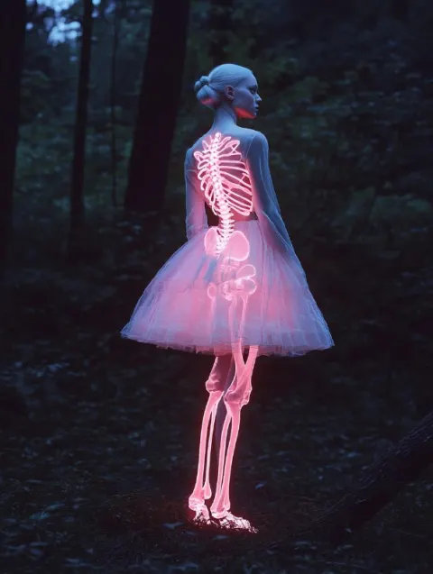 Albino Woman with Neon Skeleton