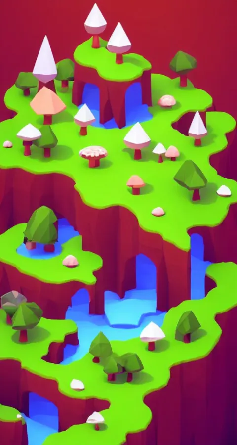 Cute Little Matte Low Poly Isometric Mushroom Island