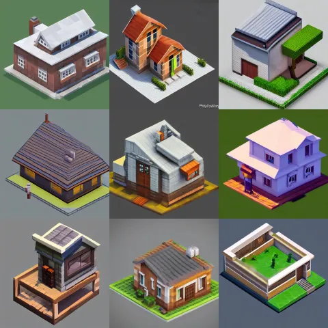 Isometric House Modern Gambrel Roof Building