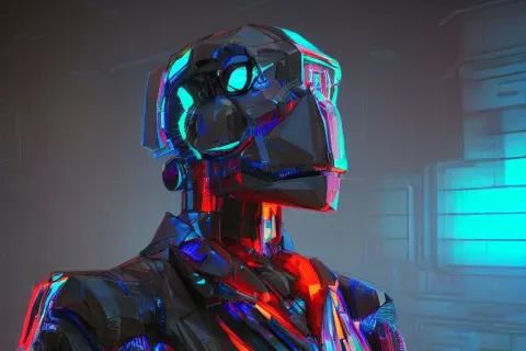 3D Render of a Low-poly Cyberpunk Humanoid Futuristic Sci-fi Robot