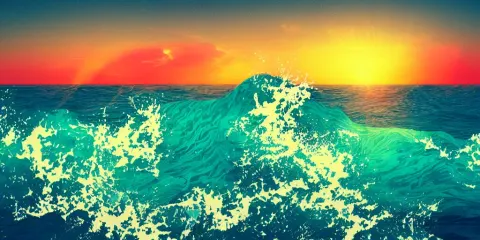 Vaporwave Sunset Waves Crashing in the Sea