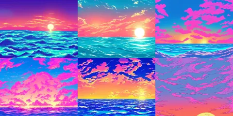 Vaporwave Style Ocean Sunset
