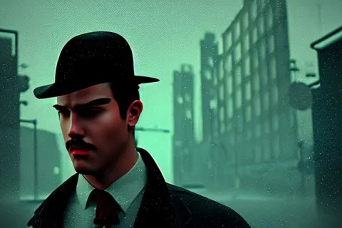 Noir Detective with Rain in the Background Bokeh