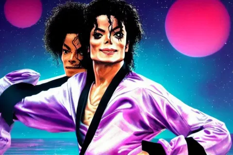 Michael Jackson Does Karate Moves in a Aesthetic Vaporwave Outrun Futuristic Background