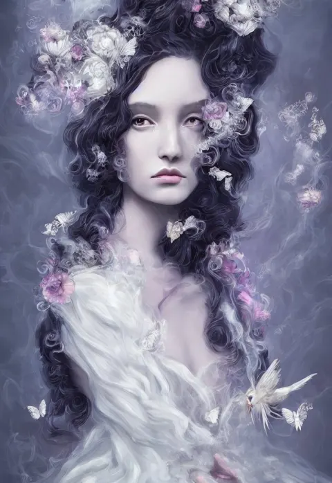 Surreal Haunting Young Woman Made Out of Smoke and Clouds