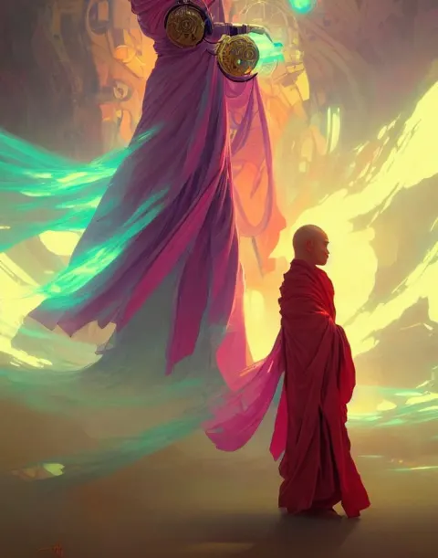 Robot Monk Wearing a Flowing Cloak