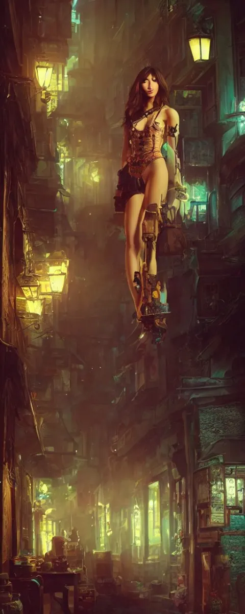 Portrait of Tavern Bard Gemma Chan Infront of Tiny