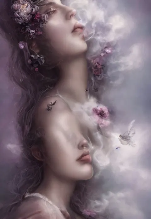 Haunting Young Woman Made Out of Smoke and Clouds