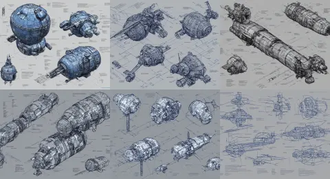 Detailed Schematic Drawing of a Sci-fi Satellite