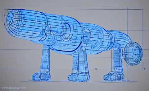 Technical Drawing of a Glass Kitten Robot