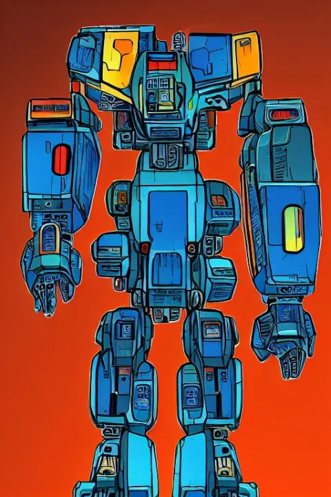 Blueprint of a Colorful Battletech Mecha