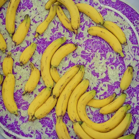 Fractal Bananas Inside Art Nouveau Embroidered Plate with Petal Shape