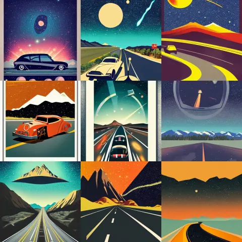 Poster of Car Driving Down a Highway