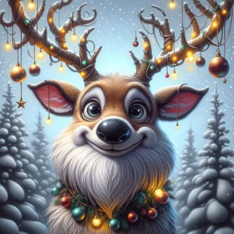 Christmas Reindeer Oil Painting Decorative
