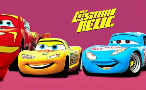Vinn Diesel and Lightning Mcqueen from Cars 2 Using a Vintage Computer