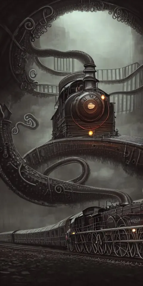 Steam Locomotive Slowly Transforming into a Tentacle Monster