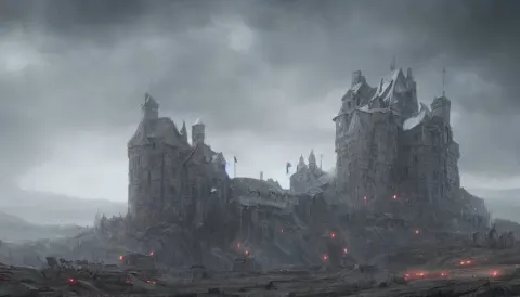 Cinematic View of a Huge Medieval Castle Built on a Wasteland
