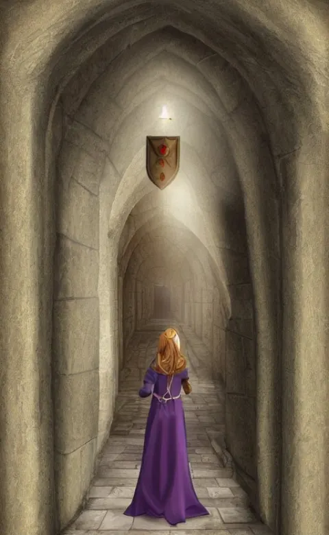 Medieval Fantasy Servant Girl Walking in Castle Hallway