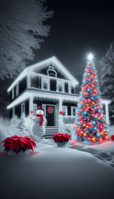 Ultra-Realistic Monochromatic Christmas House Photo