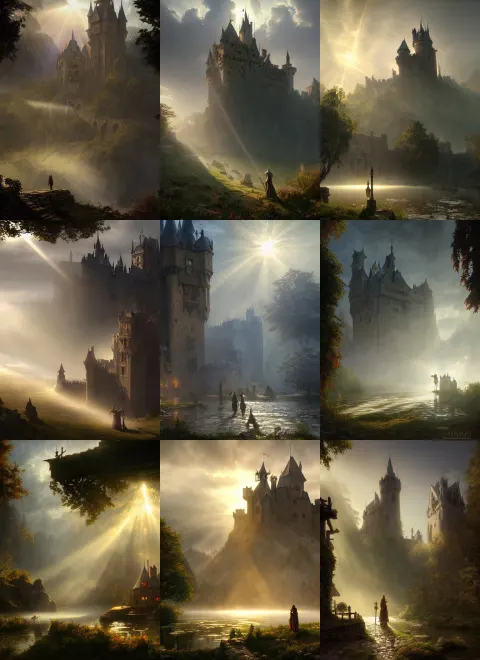 Medieval Castle Mist Sunrays