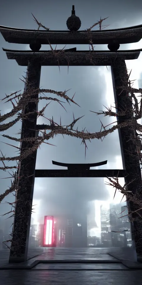 3 D Render of a Torii Gate Sculpture Made of Chrome