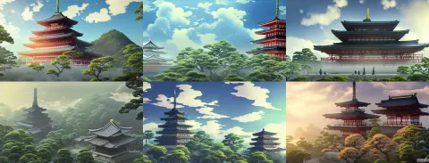 Misty Clouds Japanese Buddhist Temple