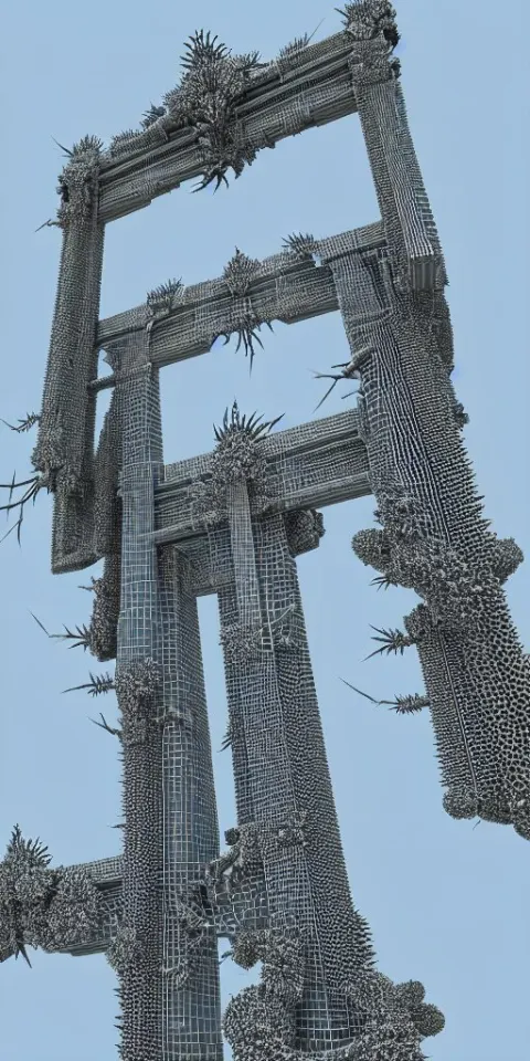 3 D Photographic Render of a Fractal Torii Gate Metallic Sculpture