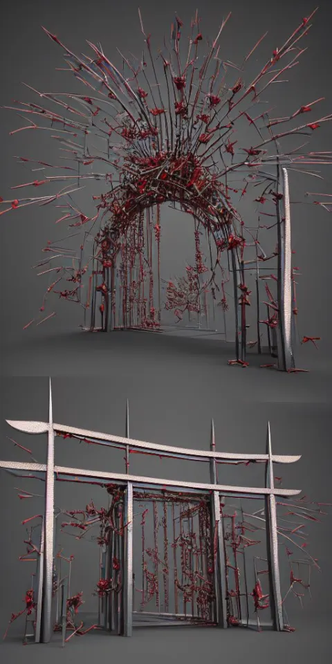 3 D Photographic Render of a Deconstructed Flower Torii Gate Sculpture