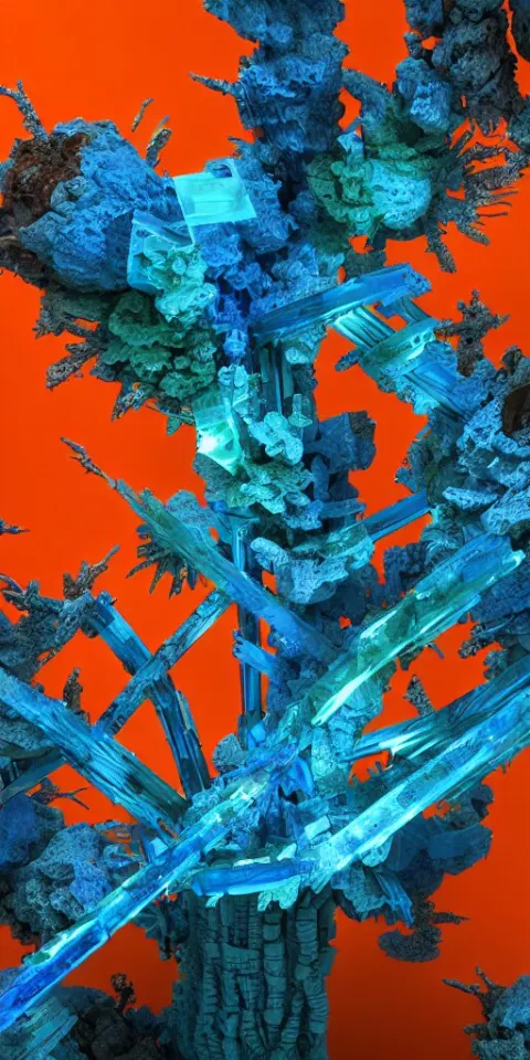3 D Photographic Render of a Deconstructed Blue Torii Mandelbulb Sculpture