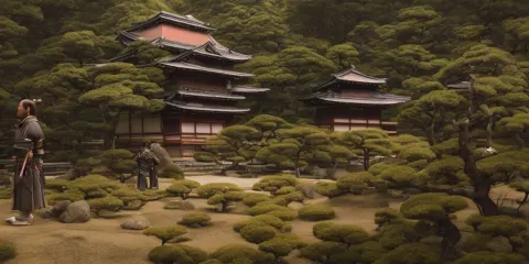 Film Still of a Japanese Samurai Temple in a Japanese Blockbuster Film