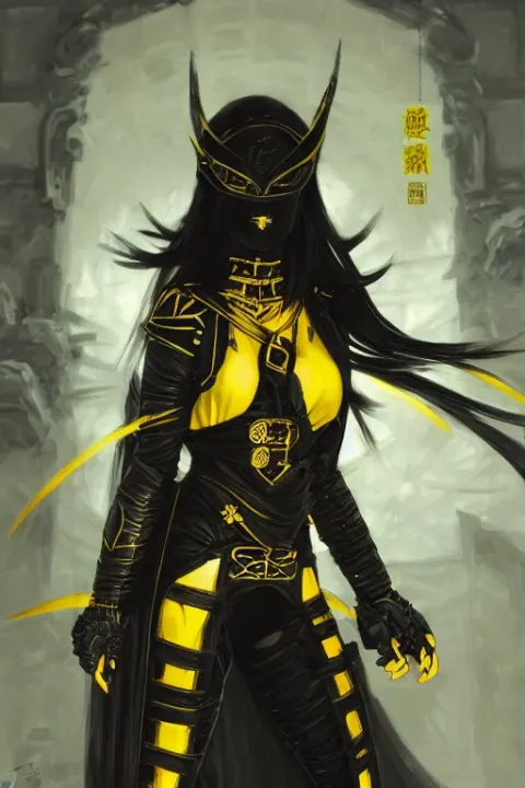 Portrait Ninja Gaiden Girl Armored Black and Yellow Ninja Wardrobe
