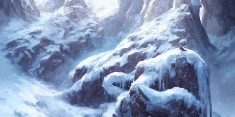 Ice Dragon Resting on a Beautiful Snow-covered Mountain