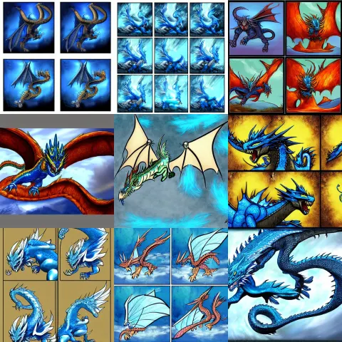 4 Panel Comic of a Blue Dragon Flying Then Landing on the Ground