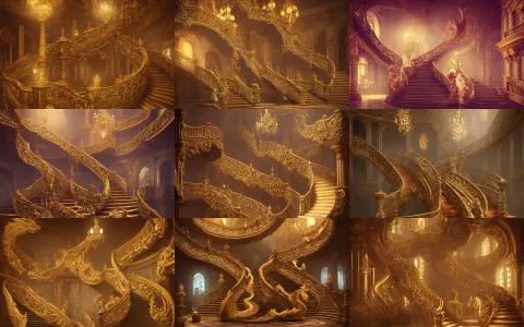 Large Ornate Staircase with a White Dragon at the Top