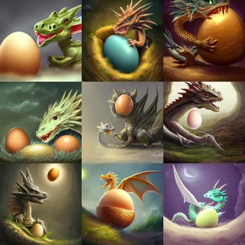 Young Baby Dragon Yawning and Poking its Snout Out of an Egg