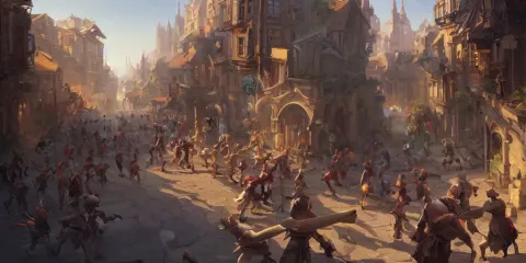 Busy Fantasy Street Battle Within a Fascinating Old City