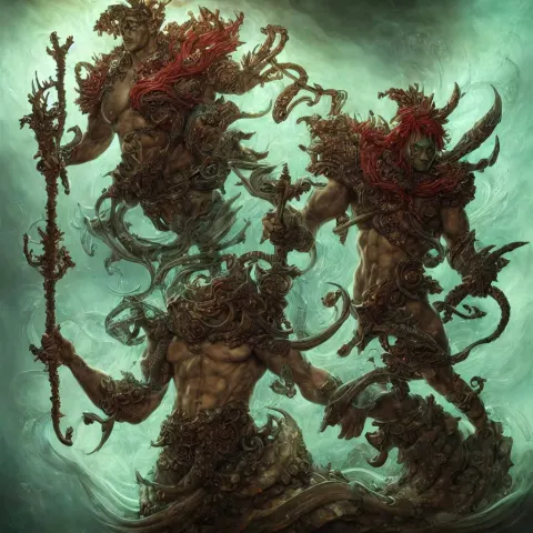 Stunning Detailed 3d Matte Portrait of a Muscular Triton Fishman with Green Hair
