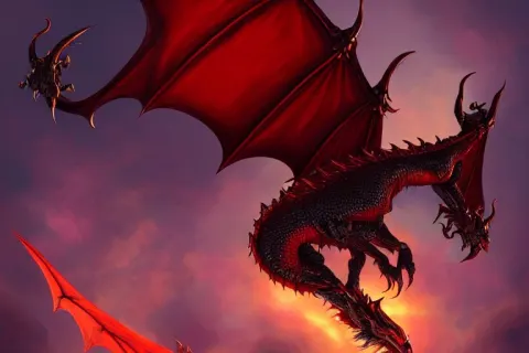 Majestic Dark Red Dragon with Bright