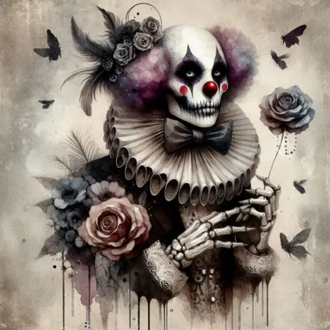 Gothic Clown with Whimsical Dark Fantasy