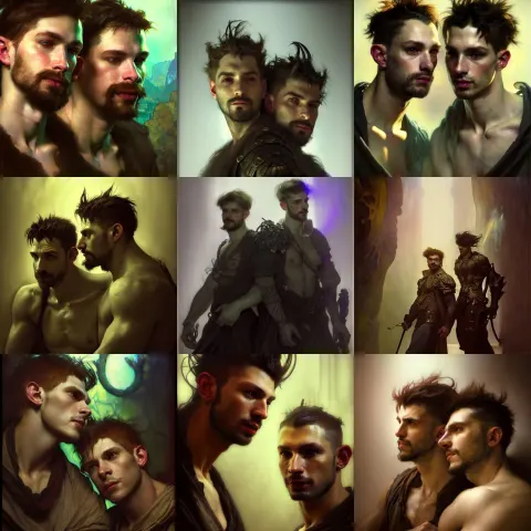 Hyperrealist Portrait Male Couple from Dragons and Dungeons