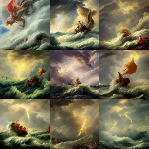 Fantasy Book Style Portrait Painting of a Dragon in a Stormy Sea