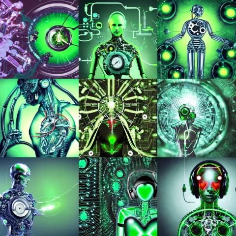 Sci Fi Mechanical Exploding Pulsating Human Green Anatomical Heart