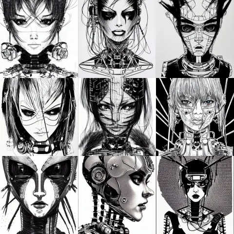 Punk Robot Girl Face Portrait